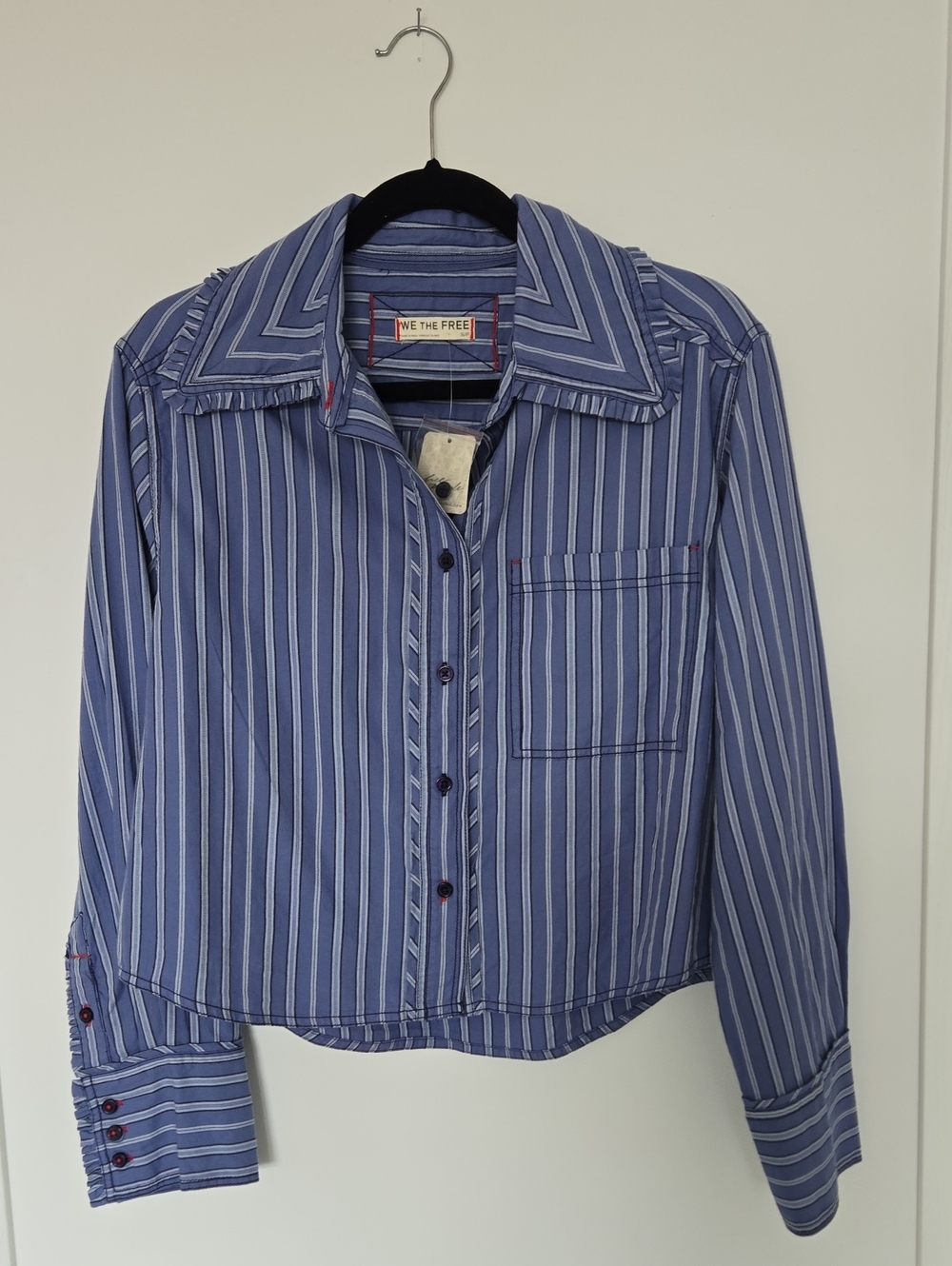 NWT: We The Free Blue & White Vertical Stripe Button-Up Shirt